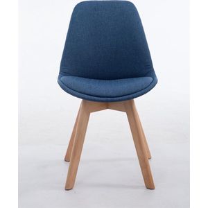 Eetkamerstoel - Bezoekersstoel Lise - Blauwe stof - naturel houten poten - set van 1 - zithoogte 47 cm - modern