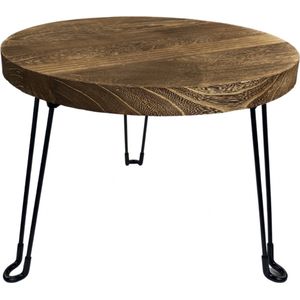 Houten uitklapbare bijzettafel metalen frame van Naturn Living | bijzettafel hout ø 50 cm | bijzettafel bruin | tafeltje | salon tafel | uitklapbaar tafeltje | Bruin