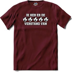 Ik heb er de ballen verstand van - Oranje elftal WK / EK voetbal kampioenschap - feest kleding - grappige zinnen, spreuken en teksten - T-Shirt - Dames - Burgundy - Maat M