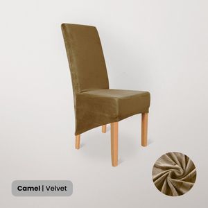 BankhoesDiscounter Velvet Hoge Rugleuning Stoelhoes – Camel – Eetkamer Stoelhoezen – Stoelhoezen Eetkamerstoelen – Stoelhoezen Stretch