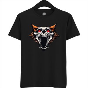 Furry Skull Dog - Halloween Hellhound Wolf Dames / Heren Unisex T-shirt - Grappig Hond Kostuum Shirt Idee Voor Volwassenen - T-Shirt - Unisex - Zwart - Maat XL