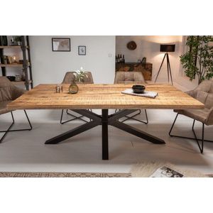 Massieve industrieele eettafel GALAXIE 160cm mangohouten stervormig frame - 42257