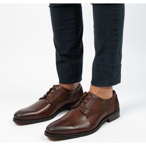 Manfield - Heren - Cognac leren veterschoenen - Maat 41