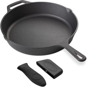 Gietijzeren pan, braadpan van gietijzer, diameter 30 cm, ronde gietijzeren pan, grillpan voor fornuis, oven, grill