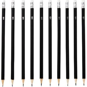 HB potloden met gum - Zwart / Wit - Hout - 18,5 cm - 10 Stuks - Office School pencils