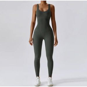 RIBBY LONG GYM JUMPSUIT - Maat L - Oliver- Olijf groen - Legergroen - Groen - Jumpsuit - Gym wear - Gymkleding - Sportkleding - Yogakleding
