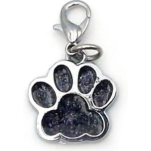 Metalen klikhanger sleutelhanger hondenpootje zwart met glitter voor ketting of halsband