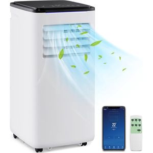 COSTWAY 9000 BTU mobiele airconditioner met luchtafvoerslang, 4 in 1 airconditioner met koeling, ventilator, verwarming & ontvochtiger, koeleenheid met slaapstand, 24 uur timer, afstandsbediening [energieklasse A].