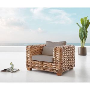 Outdoorstoel Nizza natuurlijk rotan met kussen bruin Lounge chair