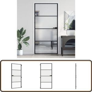 vidaXL Binnendeur - Gehard Glas en Aluminium - 93x201,5 cm Binnendeur - Glazen Deur - Modern Design - Zwarte Deur - Aluminium Frame