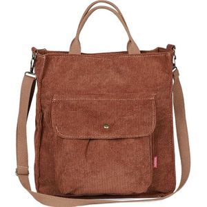 Schoudertas voor dames, grote corduroy draagtas, casual handtas, boodschappentas, modieuze schoudertas met ritssluiting en vakken, crossbody tas voor dagelijks gebruik, kantoor, schooluitjes en winkelen