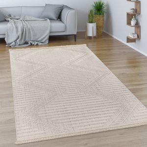 Paco Home Vloerkleed Woonkamer Laagpolig Boho Patroon Geometrisch Franjes 120x170 cm