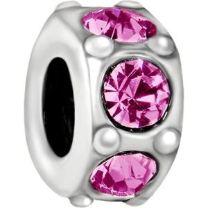 Quiges - 925 - Zilveren - Bedels -Sterling zilver - Beads - Roze Zirkonia's Kraal Charm - Geschikt – voor - alle bekende merken - Armband Z297