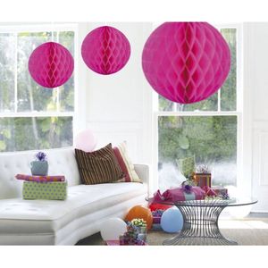 Decoratie bollen/ballen/honeycombs fuchsia roze 50 cm - Feestartikelen/versiering