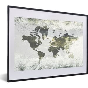 Fotolijst incl. Poster - Wereldkaart - Bloemen - Geel - 60x40 cm - Posterlijst