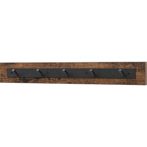 IN.HOMEXL Kapstok - Kapstokken met 5 Haken voor Kledinghangers - Industrieel - Vintage Bruin met Zwarte Haken - 67x4x4,5cm