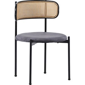 Merax Set van 6 Fluwelen Eetkamerstoelen – Moderne Stoelen met Rattan Rugleuning en Metalen Poten – Luxe en Comfortabel Ontwerp - Grijs