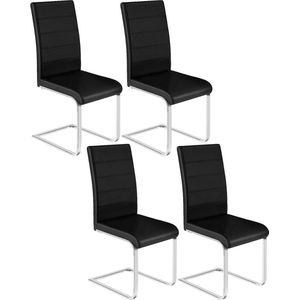 Eetkamerstoelen Set van 4 - Schommelstoel - Stoelen met hoge rugleuning - Zwart kunstleer - Stabiel, Ergonomisch, Vloervriendelijk - 41 cm x 100 cm x 55,5 cm