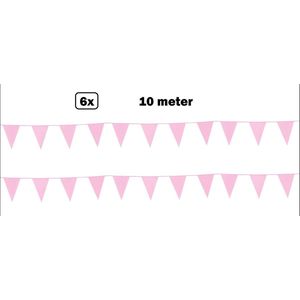 6x Vlaggenlijn roze 10 meter -1 kleur - vlaglijn festival feest party verjaardag thema feest kleur