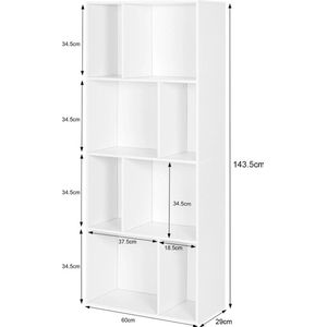 Gran VidaÂ® - Boekenkast met 8 Vakken - Stijlvolle Opbergkubus - Wit - Ruimteverdeler - Ideaal voor Woonkamer & Kantoor