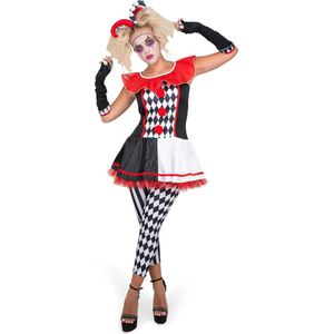 Karnival Costumes Joker Harlekijn​ Kostuum Dames Carnavalskleding Dames Carnaval - Polyester - Maat L - 4-Delig Jurk/Leggings/Handschoenen/Hoofdband