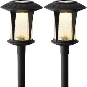 Set van 8x stuks solar tuinlampen/prikspots zwart op zonne-energie 32 cm - Prikspots tuinverlichting