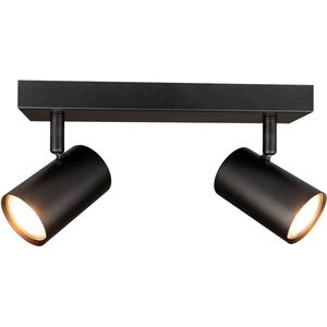 Ledvion LED plafondspot Zwart 2-lichts, dimbaar kantelbaar, GU10 fitting, opbouwmontage, Zwarte lamp, rechthoekige lamp, verlichting, IP20, zonder GU10 lamp