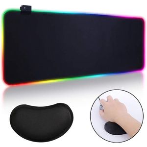 RGB Gaming Muis Mat Pad en Pols Ondersteuning, XXXL (800×300×4mm) Grote Verlengde Led Mousepad met Antislip Rubber Base, Zachte Computer Toetsenbord Muizen Mat