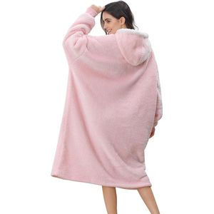 Oversized hoodiedeken, oversized dames heren met mouwen en capuchon draagbare deken, superzachte en warme deken voor volwassenen voor Kerstmis verjaardagscadeau roze 110 x 80 cm