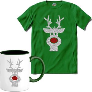 Kerst rendier buddy glitter - T-Shirt met mok - Heren - Kelly Groen - Maat XL