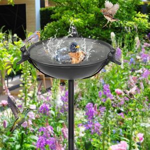 Vogelbad met mussen om in te pluggen, vogelbad, waterdrinker, waterbak, plug bruin ijzer, vogelbad staand, vogelbad tuin op paal - hoogte 120 cm (zwart)