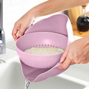 Multifunctionele Kunstof Vergiet met Wasteiltje | Zeef met Vergiet | 2 in 1 Vergiet | 3 lt | 28 cm | 360 graden draaibaar | Rond | Roze