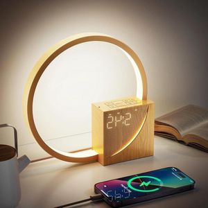 Led-bedlampje met Wekker en USB-oplaadaansluitingen - Touchscreen Dimbaar Wake-up light met Twee Alarmen 10 Natuurlijke Geluiden - 3 Helderheidsniveaus voor Slaapkamer