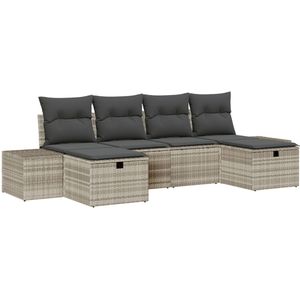 vidaXL - 6-delige - Tuin - Sofa - Set - met - Kussens - Licht - Grijs - Poly - Rattan