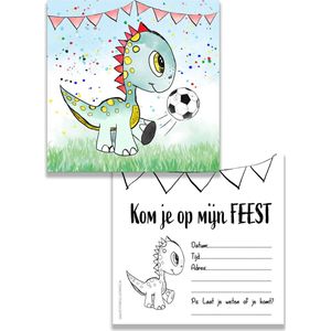 uitnodiging kinderfeest dino - voetbal - dinosaurus - kinderfeest - voetbalfeest - dinofeest - 10 stuks