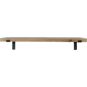 GoudmetHout - Massief eiken wandplank - 180 x 25 cm - Licht Eiken - Inclusief industriële plankdragers l-vorm MAT BLANK - lange boekenplank