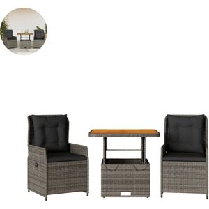 Balkonset 2 personen - Tuinset - Bistroset - Grijs - Weerbestendig - 3 delig - Tuintafel en 2 stoelen - 2 personen - Poly Rattan