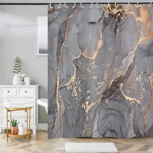 Douchegordijn, grijs, goud, marmer, 180 x 180 cm, modern, abstract, grijs, goud, zwart, marmerlook, textuur, wasbaar, badkamer, douchegordijnen, polyester textiel, waterdicht, douchegordijn