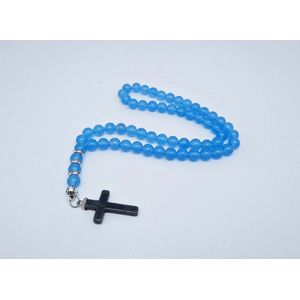 Natuurstenen Autohanger ""Blauwe Jade""- Met metalen hanger ""Natuurstenen kruis"" - 8 mm diameter van de korrel- Mooie accessoire en decoratie voor de auto