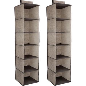 2x Garderobekast - 30 x 30 x 126 cm - Set van 2 stoffen hangende kledingkasten met elk 6 planken - Bruin