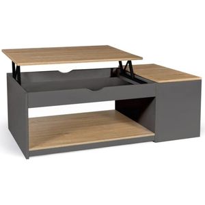 Salontafel ELEA hefblad met houten kist in grijs en beukenlook