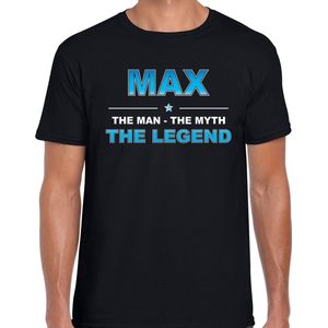 Naam cadeau Max - The man, The myth the legend t-shirt  zwart voor heren - Cadeau shirt voor o.a verjaardag/ vaderdag/ pensioen/ geslaagd/ bedankt XL