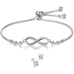 ASTRADAVI S925 Sterling Zilveren Sieraden Set - Sieraden Geschenkset - Zilveren Armband en Zirkonia Stud Oorbellen - Prachtig Infinity design met Zirkonia