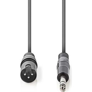 Nedis Gebalanceerde Audiokabel - XLR 3-Pins Male - 6,35 mm Male - Vernikkeld - 3.00 m - Rond - PVC - Donkergrijs - Kartonnen Sleeve