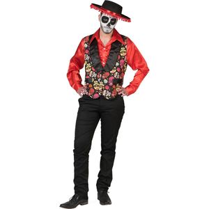 Pierros - Spaans & Mexicaans Kostuum - La Dia De Los Muertos Catrina Man - Zwart, Multicolor - Maat 52-54 - Halloween - Verkleedkleding