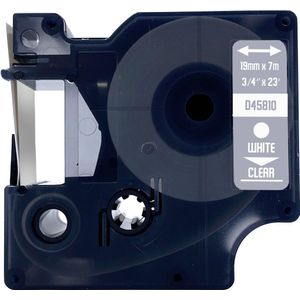 DULA Dymo D1 45810 - S0720900 - Compatible label tape - 1 lettertape - Wit op transparant - 19mm x 7m