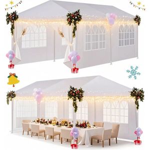 Paviljoen - Tuinpaviljoen - Partytent - Tuintent - Pop-up Kliksysteem - Stabiel - Opvouwbaar - Waterdicht - Winterbestendig - 50+UV-Bescherming - voor Tuin - Buiten - Achtertuin - 3 x 6 m - Wit