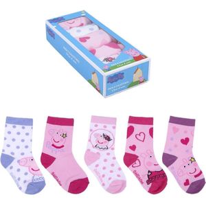 Peppa Pig - meisjes - Babyshower - kraamcadeau - baby/peuter - sokken (5 paar) in cadeaudoos - maat 16/17