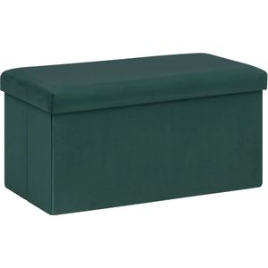 Atmosphera Poef/krukje/hocker Amber - Opvouwbare zit opslag box - fluweel smaragd groen - 76 x 38 x 38 cm - MDF/polyester - 120 liter inhoud