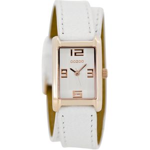 OOZOO Timepieces - Rosé goudkleurige horloge met witte leren band - C6635
